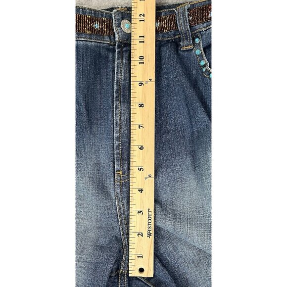 Chico’s Platinum Women’s Jeans Sz XL Beaded Aztec Inspired Embellished Denim - Picture 15 of 16